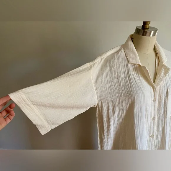 Madewell | Cream Cotton Gauze Button-up Caftan Duster Cover-up | Sz M - Picture 9 of 10